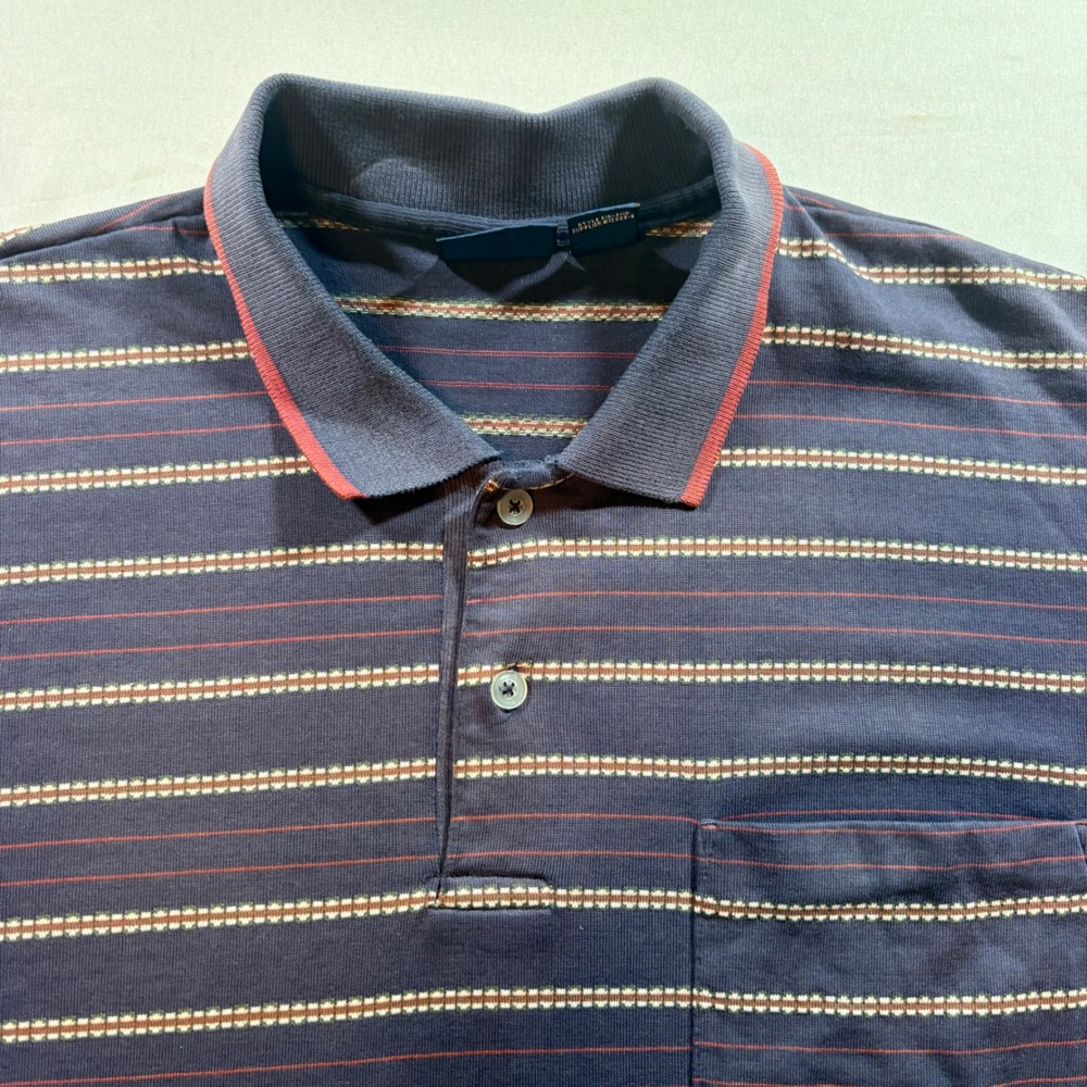 Par Four Striped Polo Shirt Mens XL Navy Blue Short Sleeve Pocket Vintage USA